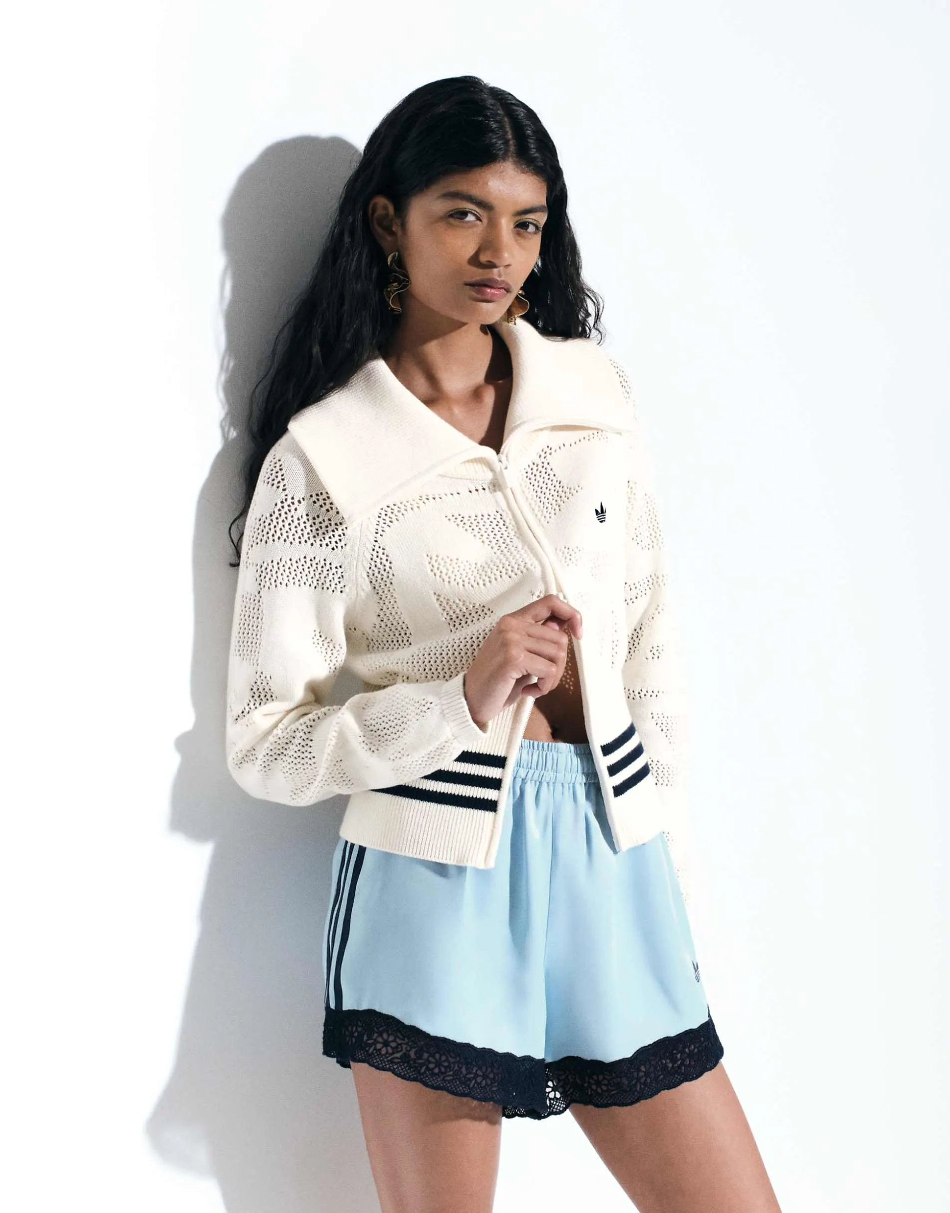 adidas Originals x ASOS knitted crochet track top in off white
