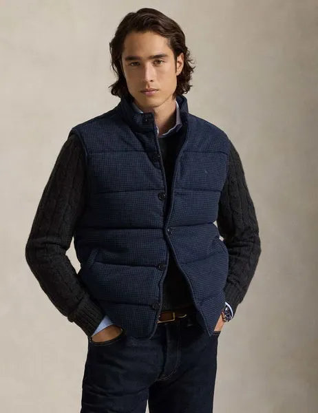 Houndstooth-Print Estate-Rib Vest Blue