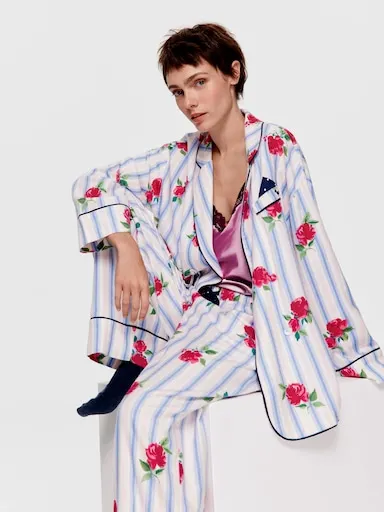 Floral Stripe Bamboo Flannelette Wide Leg Pj Pant