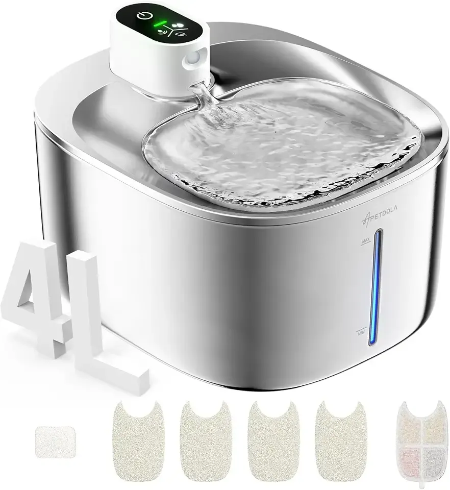Wireless Cat Water Fountain Stainless Steel,135floz/4L Battery Operated Automatic Pet Fountain,Cordless Cat Water Dispenser Pet Drinking Water Fountain for Multicat Cats Dog Outdoor
