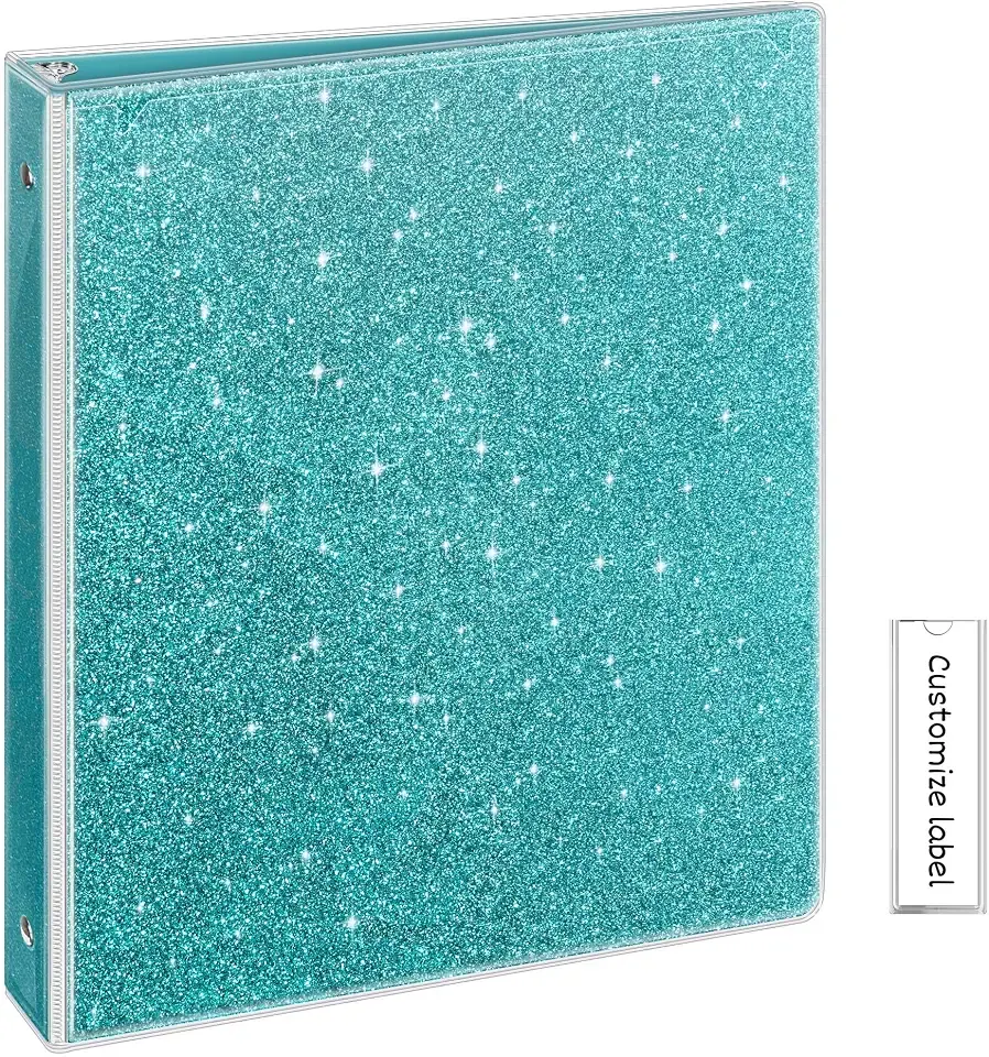 Ospelelf Glitter 3 Ring Binder 1 Inch Sparkly, Teal