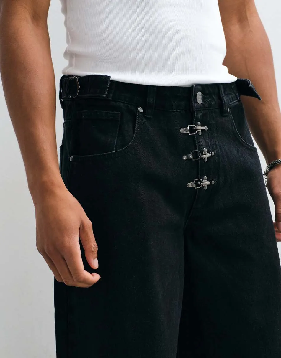 Liquor N Poker baggy fireman clasp detail jeans in black