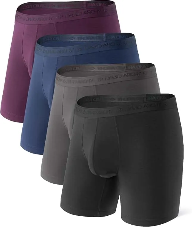 DAVID ARCHY Men's Underwear Modal Boxer Briefs Trunks Multi-Pack | Dual Pouch with Fly, Ultra Soft Second S…
