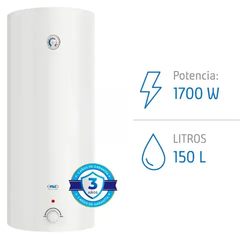 Termo Eléctrico 150L 1700W Mural – 4 a 5 Duchas, Bajo Consumo, Anti Sarro