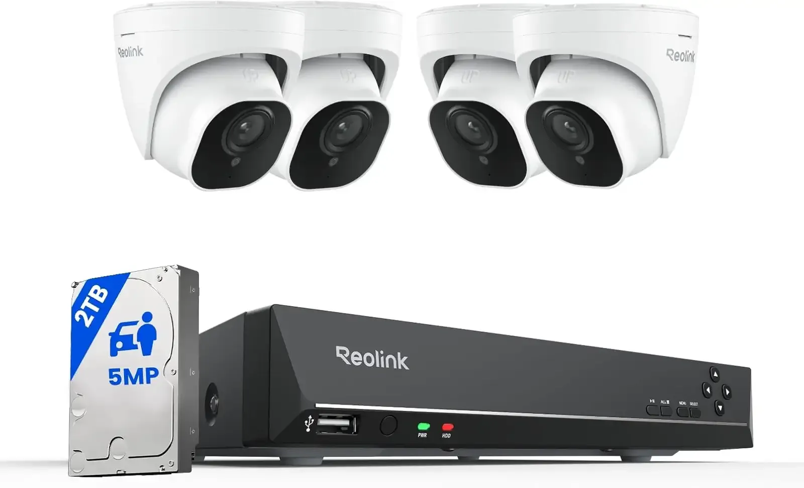 REOLINK Smart 5MP 8CH Home Security Camera System, 4pcs Wired PoE IP Cameras Outdoor with Person/Pet/Vehicle Detection, 4K 8CH NVR with 2TB HDD for 24-7 Recording, RLK8-520D4-5MP