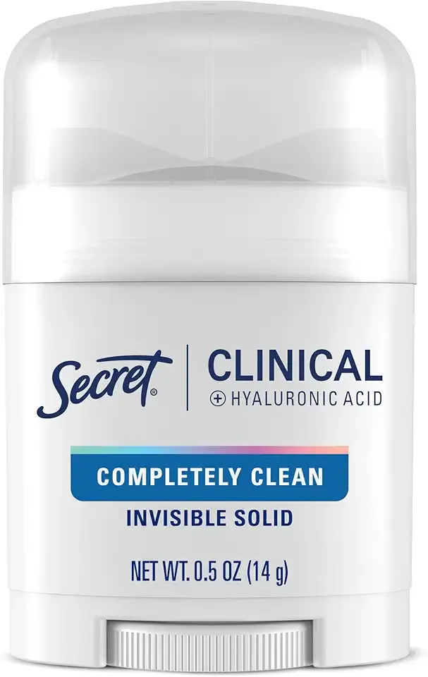 Secret Clinical Strength Antiperspirant Deodorant for Women, 100hr Sweat & Odor Protection, 3X Stress Protection with Hyaluronic Acid, PH Balanced, Invisible Solid, Completely Clean Scent, 0.5 oz