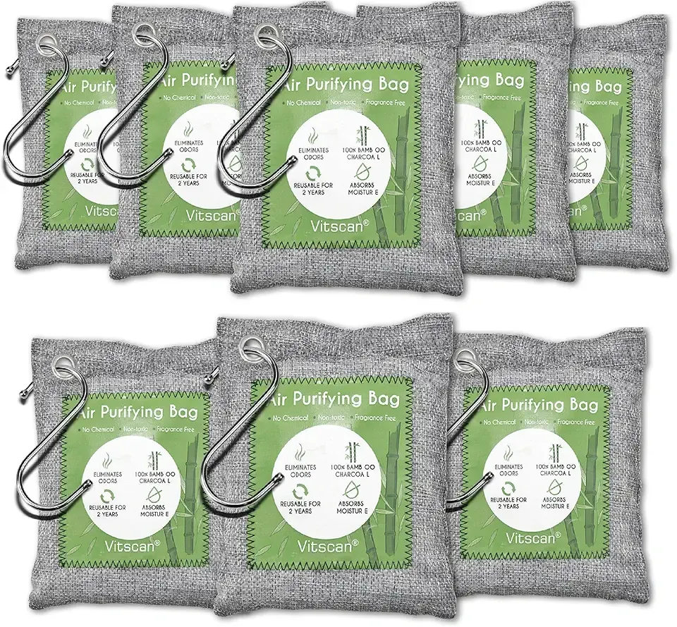 8 Pack Bamboo Charcoal Air Purifying Bag, Activated Charcoal Bags Odor Absorber, Moisture Absorber, Natural Car Air Freshener, Shoe Deodorizer, Odor Eliminators For Home, Pet, Closet, Car