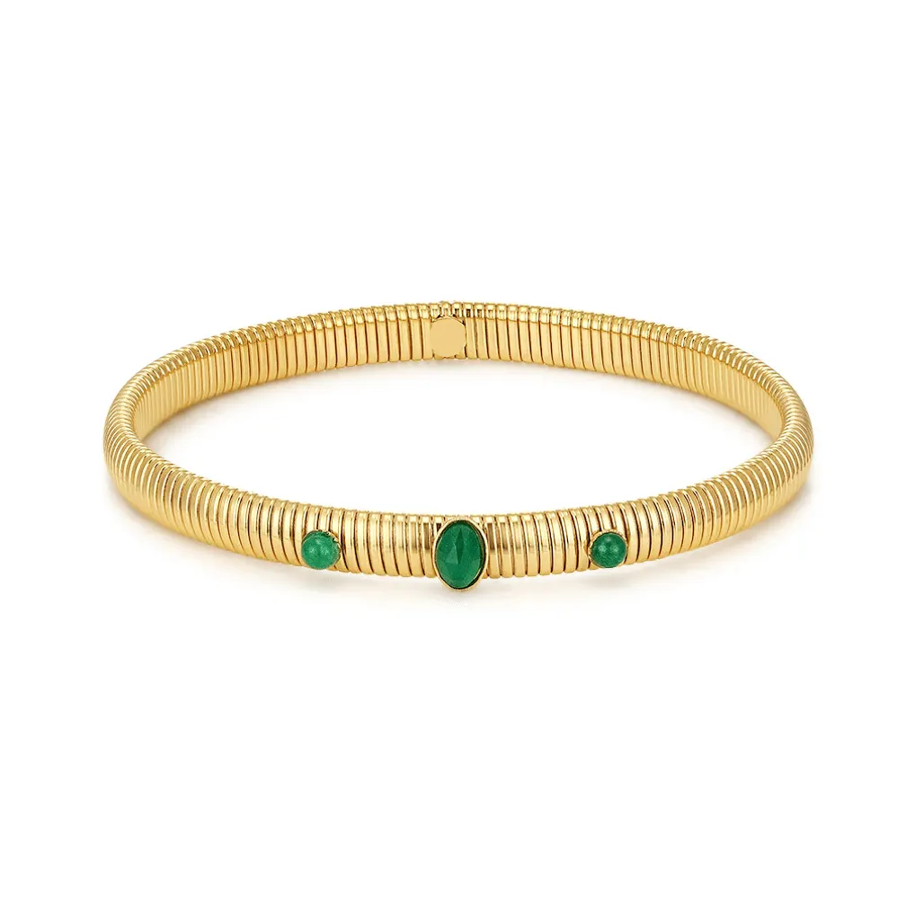 Armband in edelstaal met groene stenen