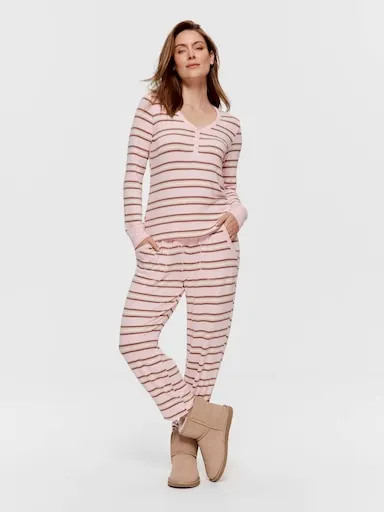 Pink Caramel Fuzzy Stripe Henley Top