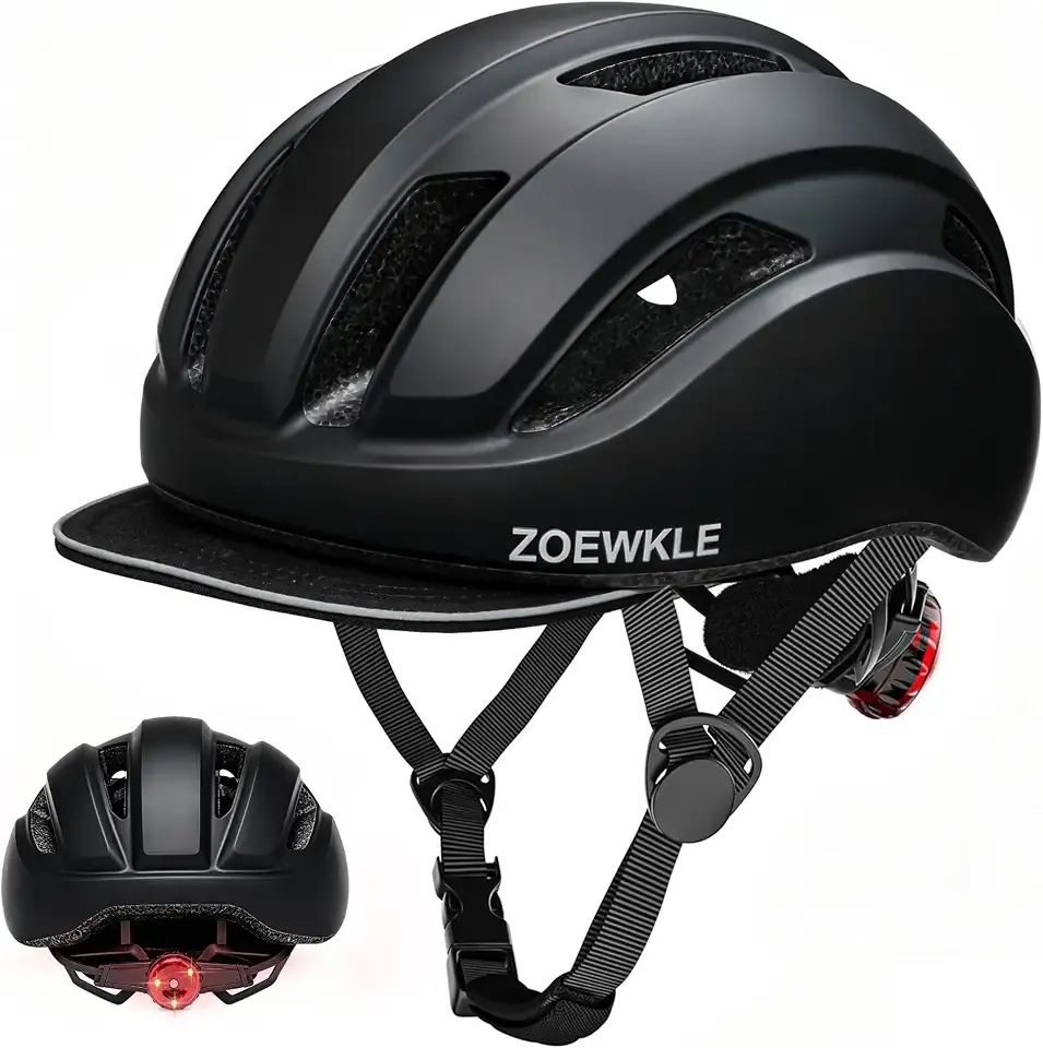 Bike Helmet for Adults, Cycling Helmet for Men & Women with Rear Light & Removable Sun Visor, Lightweight Bicycle Helmet for Commuting, Road Biking, Skating with Adjustable Dial