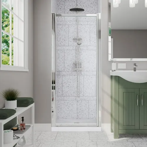 MAAX Pivolok 23 to 24.75 in. W x 64.5 in. H Framed Reversible Pivot Shower Door in Chrome with Clear Tempered Glass