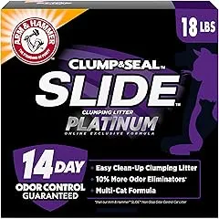 ARM & HAMMER Clump & Seal SLIDE Platinum Multi-Cat Clumping Cat Litter, 14-Day Odor Control, EZ Clean Technology, 18 lbs – No Scrubbing, Powerful Odor Eliminator ARM & HAMMER Clump & Seal SLIDE…