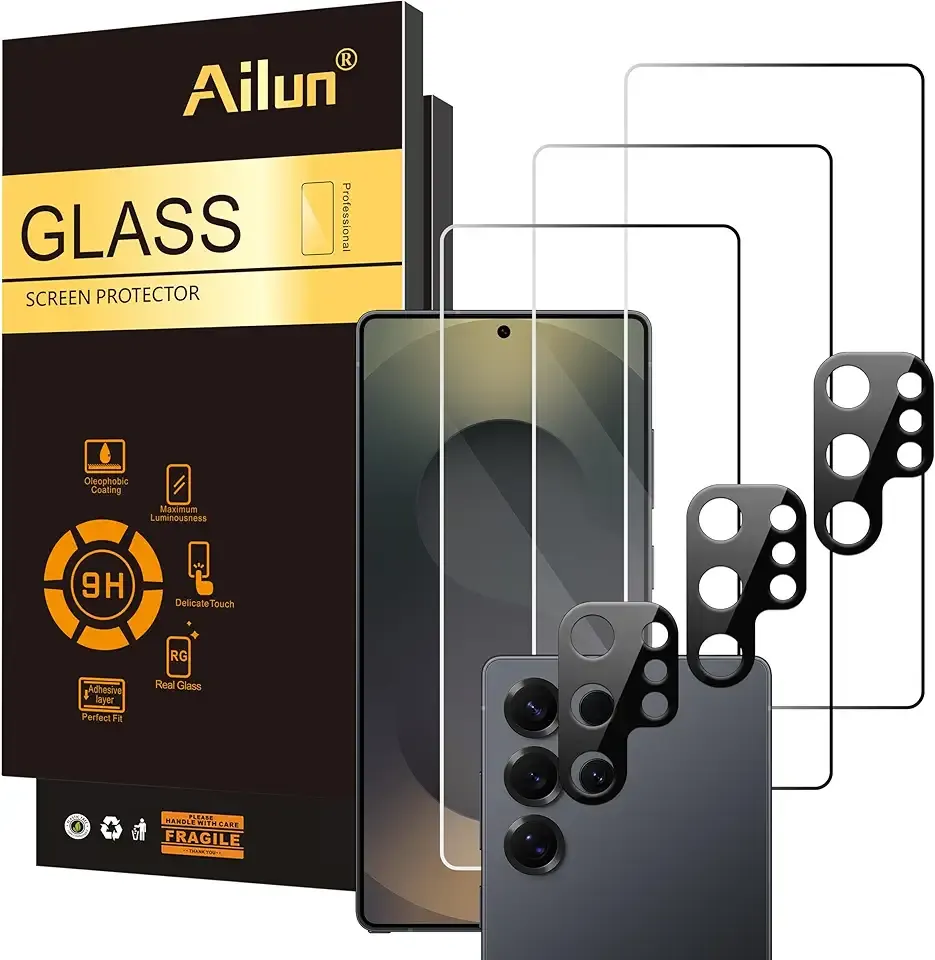 Ailun Glass Screen Protector for Galaxy S25 Ultra [6.9 Inch] 3Pack + 3Pack Camera Lens Tempered Glass Fingerprint Unlock 0.25mm Ultra Clear Anti-Scratch Case Friendly [Not For S25/S25 Plus/S25 Edge]
