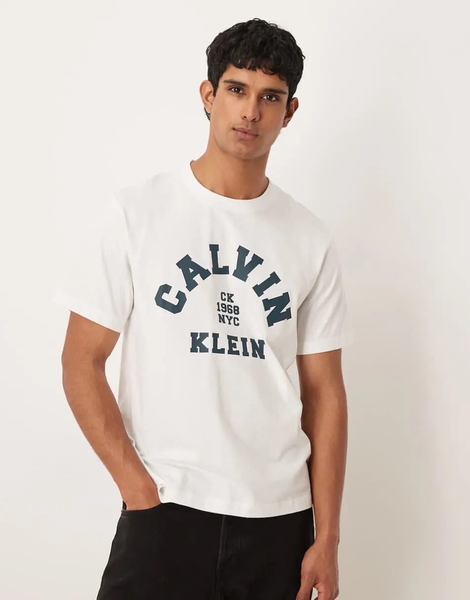 Calvin Klein Jeans collegiate chest graphic t-shirt in white