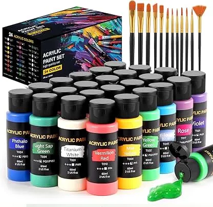 TMOL Acrylic Paint Set, 24 Colors (2 oz/Bottle) with 12 Art…