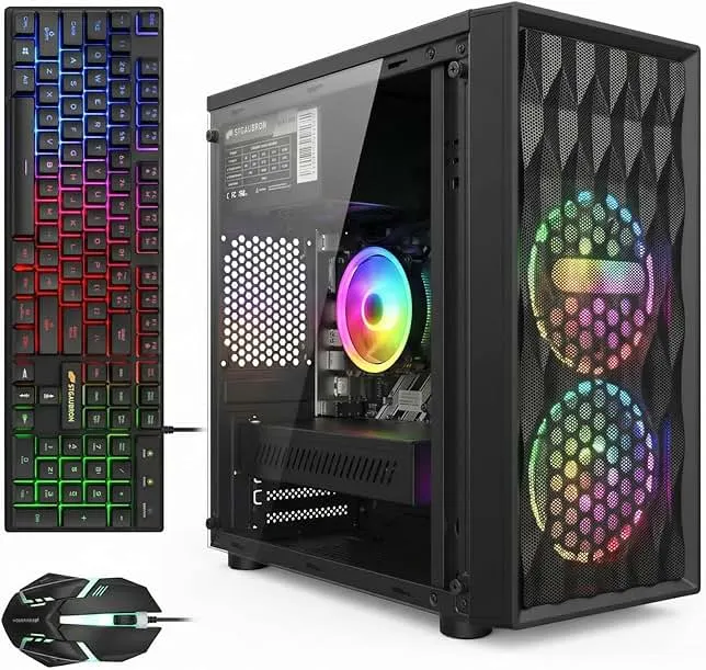 STGAubron Gaming PC Computer Desktop, Radeon RX 560 4G, Intel Core I7 8th up to 4.1GHz, 16G DDR4, 512G SSD, WiFi 6 & BT 5.2, RGB Fan x2, Windows 11 Home
