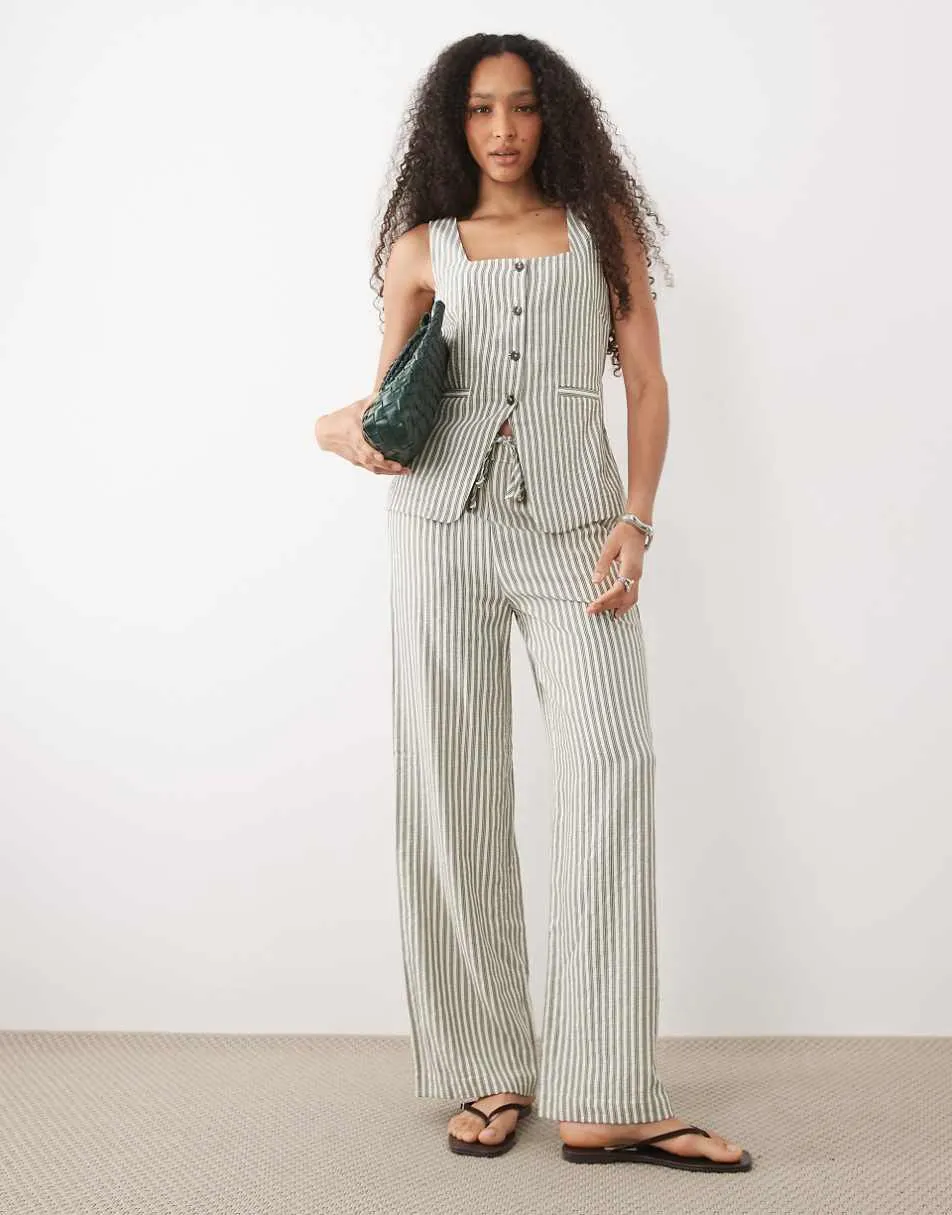 New Look co-ord stripe wide leg trousers in cream