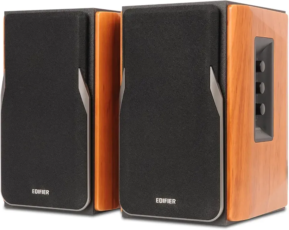 Edifier R1380DB Active Bluetooth Bookshelf Speakers, 42W RMS, Wood Grain | Optical/Coaxial Inputs, 2.0 Wireless Studio Monitor Speaker, Line In, Bluetooth aptX, Class-D Amplifier
