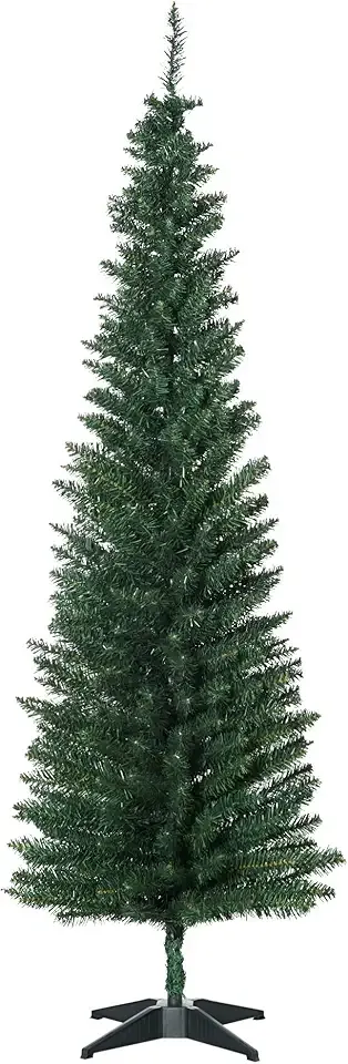 HOMCOM 6' Artificial Pencil Christmas Tree, Slim Xmas Tree with 390 Realistic Branch Tips and Plastic Stand, Green