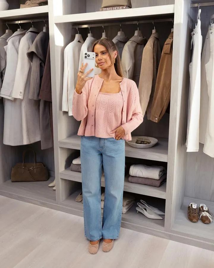 Gilet en pointelle à col ras-du-cou