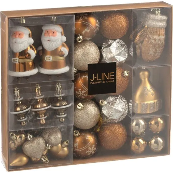 J-Line doos van 45 kerstballen bruin - plastic-kunststof - 30 x 30 x 6 cm