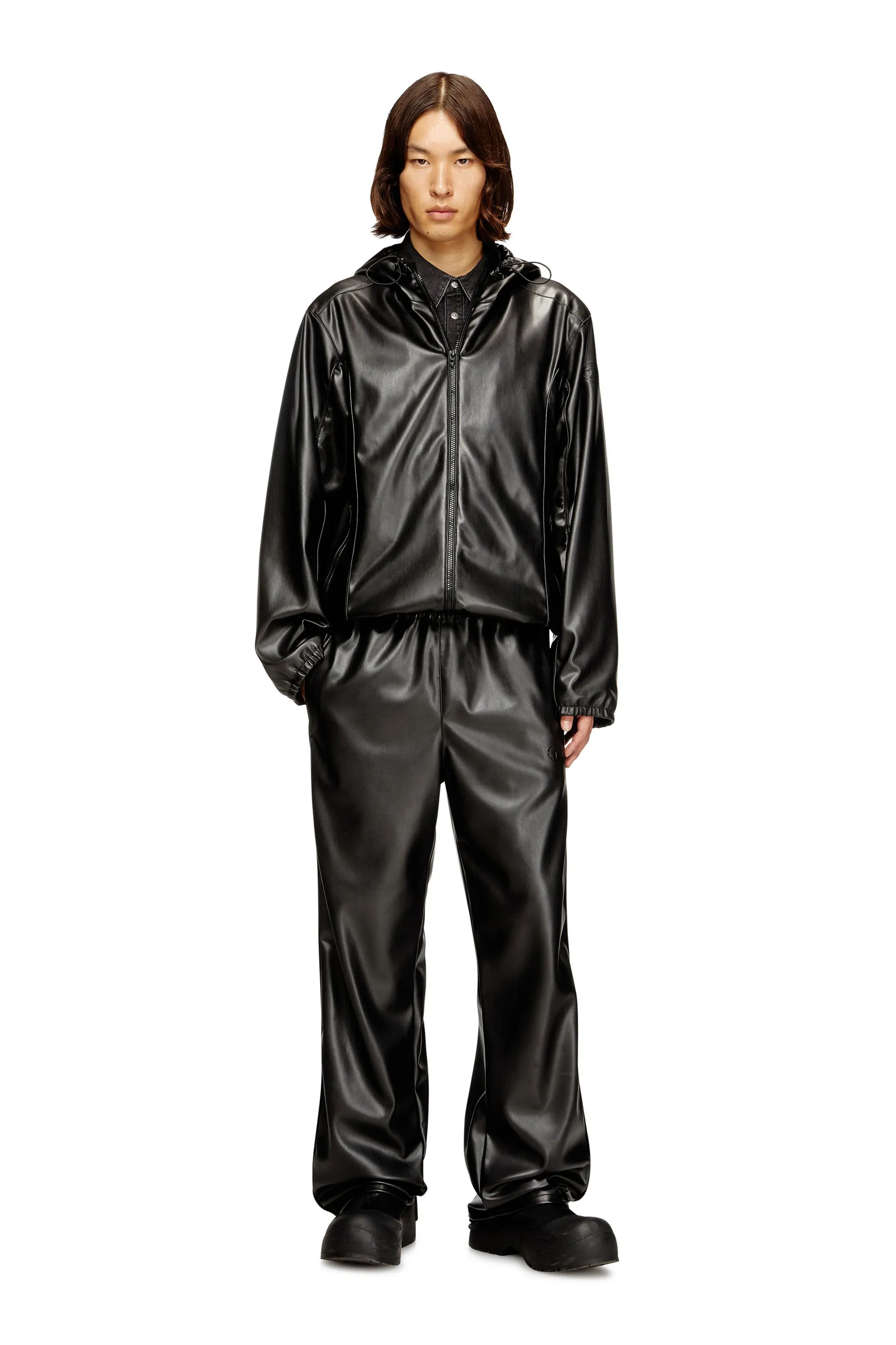 Hooded windbreaker in coated fabric