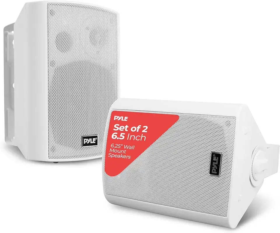 Pyle 6.5 Inch Wall Mount Waterproof Speaker System for Indoor or Outdoor Wireless Bluetooth Surround Sound System, White (2 Pack)
