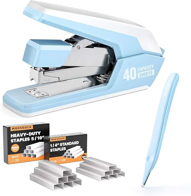 Marsrock Heavy Duty Stapler for Desk with 40-50 Sheet, 2000 Staples, Blue | Office Stapler, Classroom Stapler, Teacher Stapler, Ergonomic & Easy…