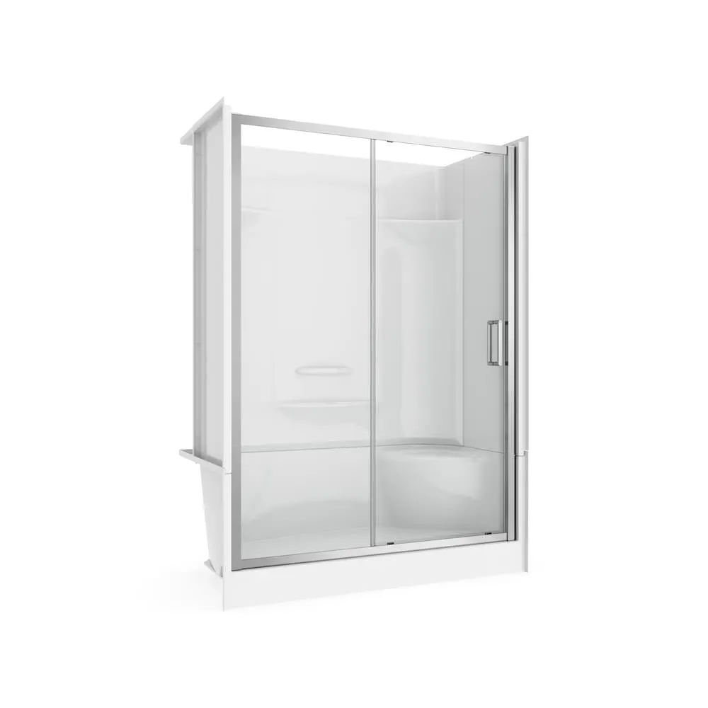 MAAX Essence 60L x 30W x 81H in. 3-in-1 Shower Kit - Shower Stall Enclosure with Left Drain Base, Wall, and Glass Shower Door in Chrome