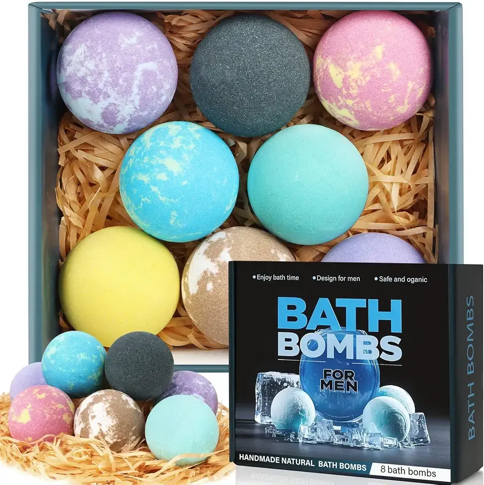 Bath Bombs for Men and Women, Gifts Set for Women & Men with Strong Scented Handmade Organic Bath Bombs Set, Natural Essential Oils, 8 Pack Relaxing Gifts, Mother's Day Birthday Gifts