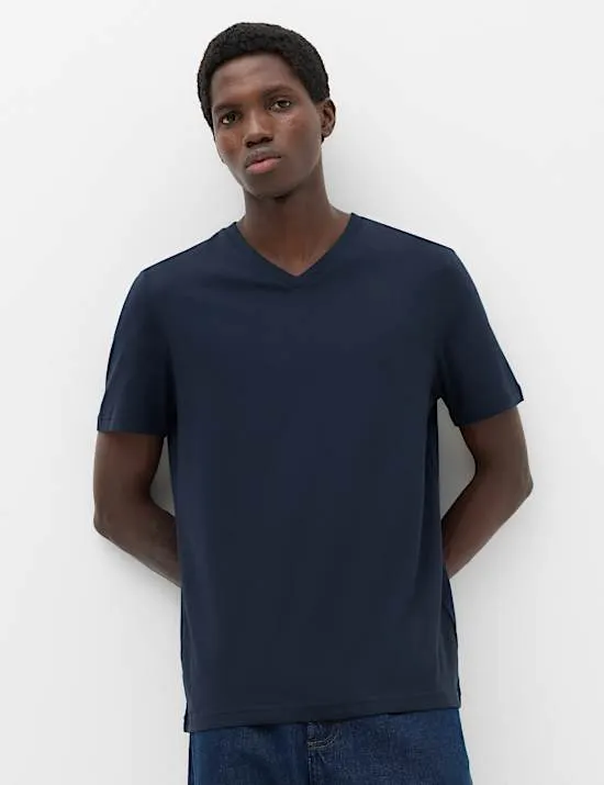3er-Pack T-Shirts aus reiner Baumwolle mit V-Ausschnitt