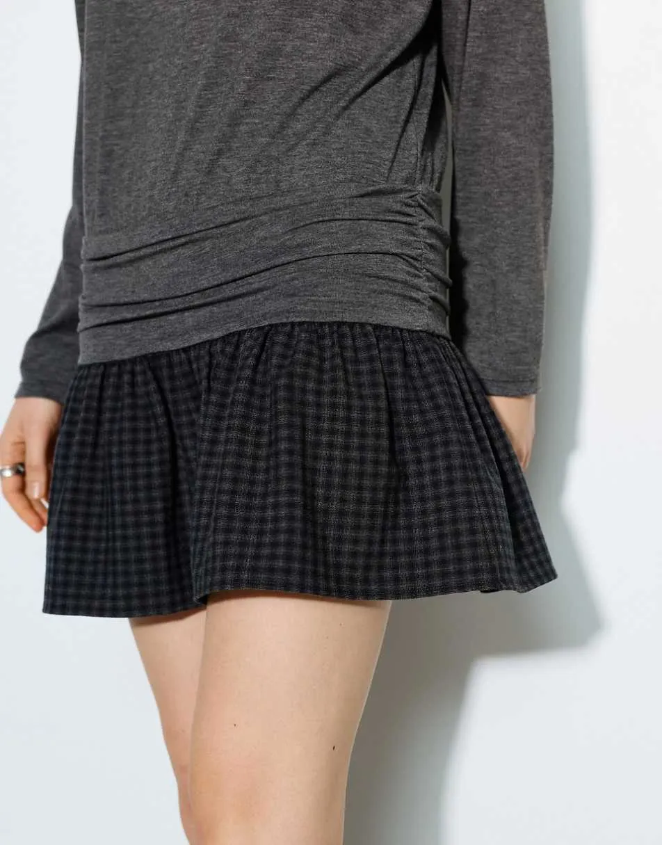 Pull&Bear Contrasting check short dress in dark grey