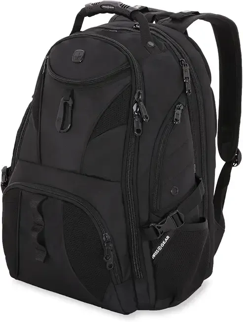 SwissGear 1900 ScanSmart Laptop Backpack, Fits Most 17-Inch Laptops, TSA-Friendly Lay-Flat Design, RFID Protection, and Tablet Pocket, Black/Black, 31L, 18.5-Inch