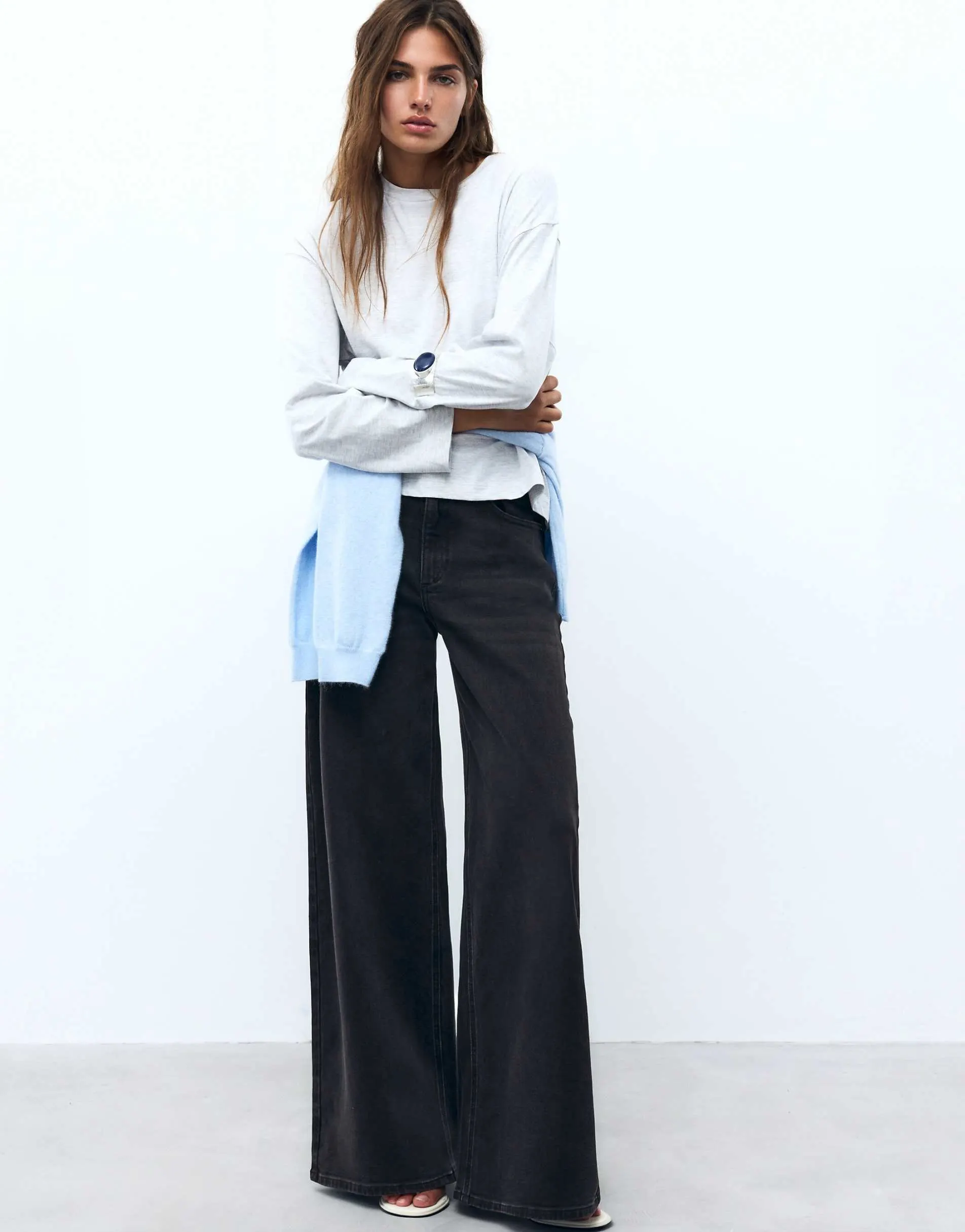 Pull&Bear Super wide-leg jeans in black
