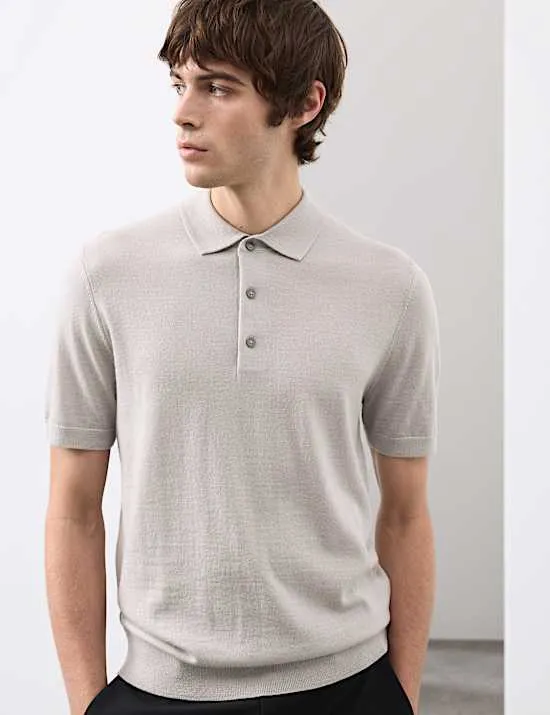 Pure Extra Fine Merino Wool Knitted Polo Shirt