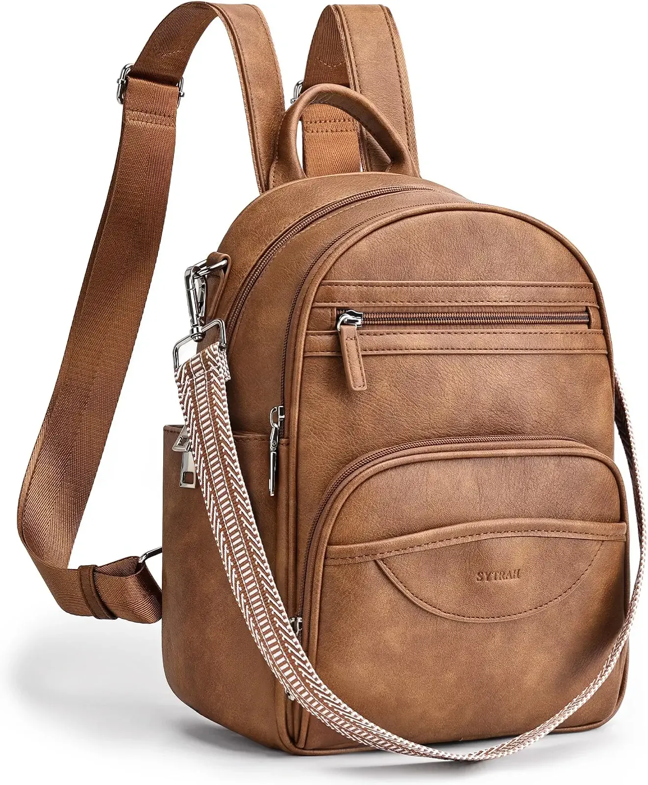 SYTRAH Small Backpack Purse for Women, Mini Backpack Vegan Leather with RFID Blocking & Tablet Pocket, Cute Shoulder Handbag for Travel, School & Work Brown