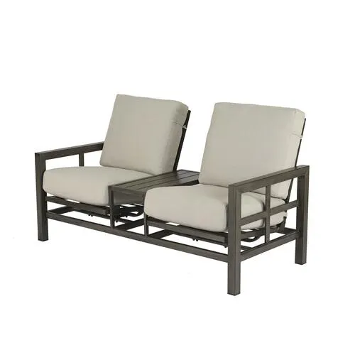 Backyard Creations® Berkley Bay Brown Deep Seating Patio Loveseat Rocker with Beige Cushions