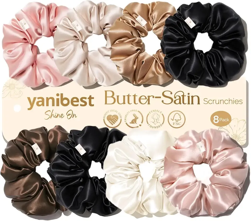 Yanibest 8 Pcs Satin Scrunchies - Silk Scrunchies Ponytail Holders,Soft Satin Hair Ties No Damage,Hair Accessories for Women