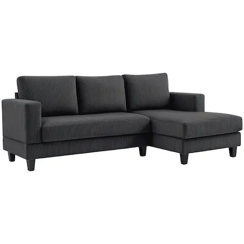 L Shape Sofa with Chaise Lounge Spring Cushion for Bedroom, Charcoal Grey