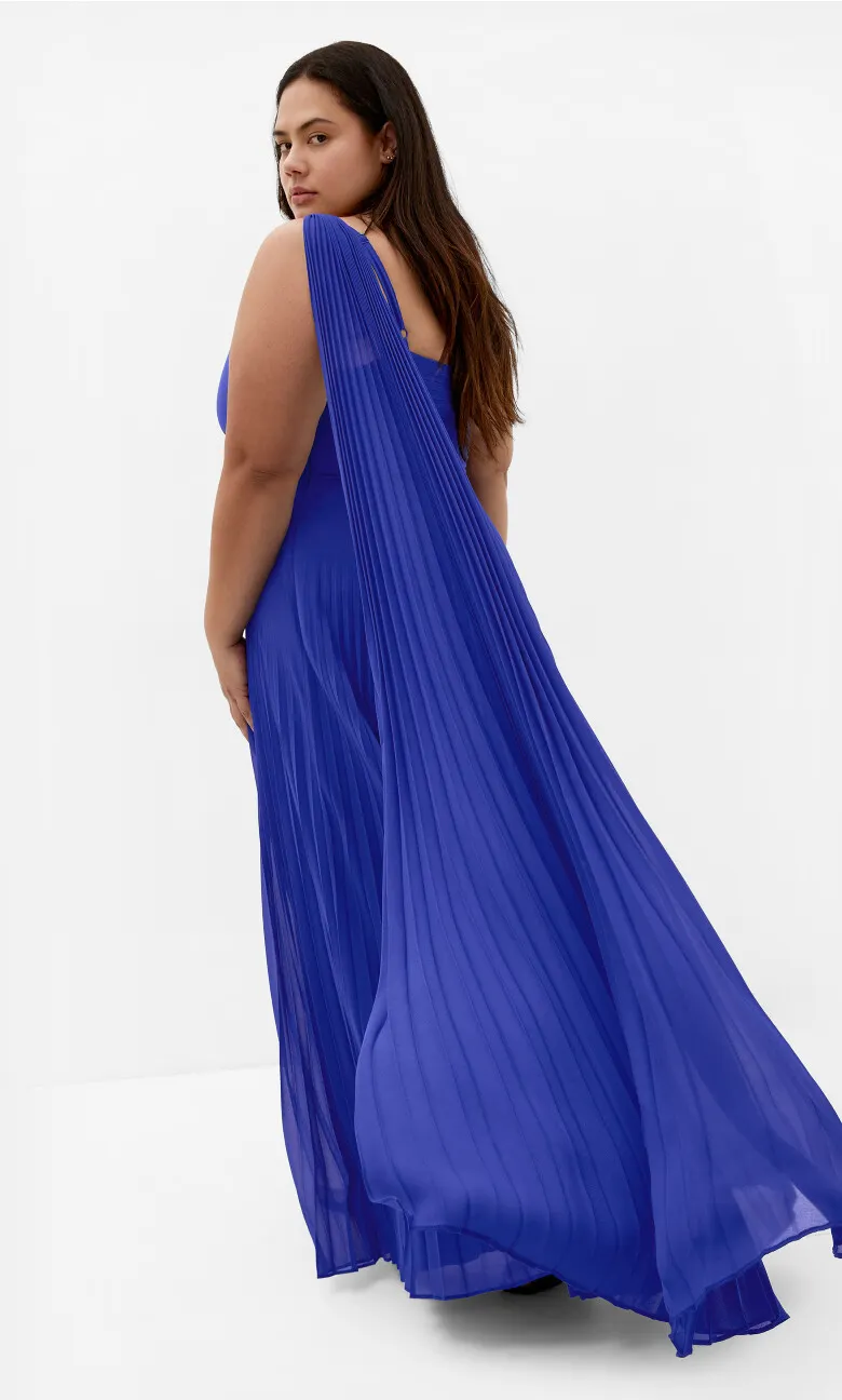 Eloura One Shoulder Pleat Maxi Dress - deep ocean