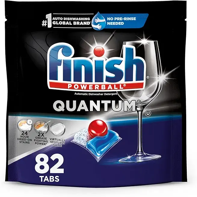 Finish Quantum Dishwasher Pods, No Pre-Rinse Dishwasher Detergent Soap Removes 24HR Dried-On Stain and Grease, Leaving a Virtually Spotless Shine, 82 Count