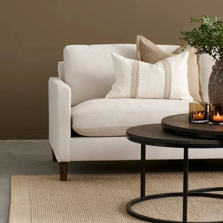 Brunstad Choice dyp hjørnesofa Modulsofa. 2,5 seter + hjørne + 3,5 seter duo maxi, armlene 002, stoff Stormy kitt, ben 376 smoked
