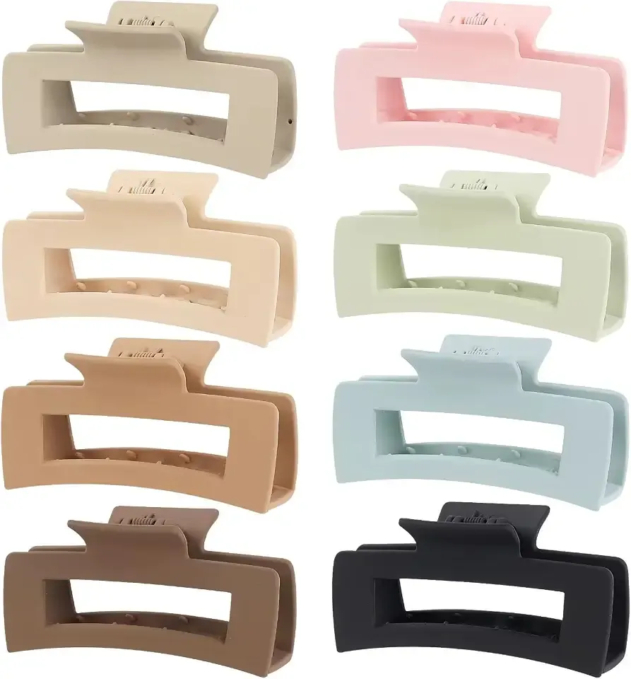 Mandydov 8 Pcs Large Hair Claw Clips 4.1 Inch Non-slip Big Square Matte Claws for Women, Strong Hold Banana Clips for Thick Thin Hair