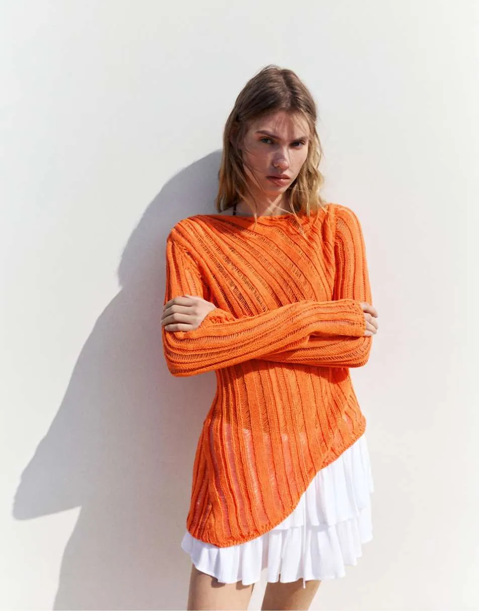 Pull&Bear Orange open knit jumper in orange