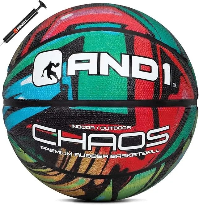 AND1 Chaos Basketball: Official Regulation (29.5 inches) Rubber - Deep Channel Construction Streetball, Made for Indoor Outdoor Basketball Games