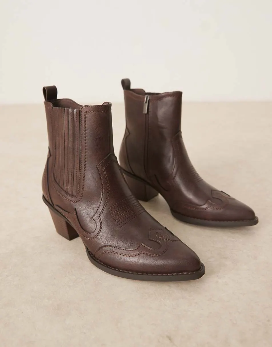 ASOS DESIGN western chelsea boots in brown with cuban heel