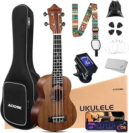 AODSK Soprano Ukulele for Beginner 21 Inch Ukelele Kit with Gig Bag StrapTuner Nylon String 4 Picks Cloth Online Lesson Holiday Gift AODSK Soprano Ukulele for Beginner 21 Inch Ukelele Kit…