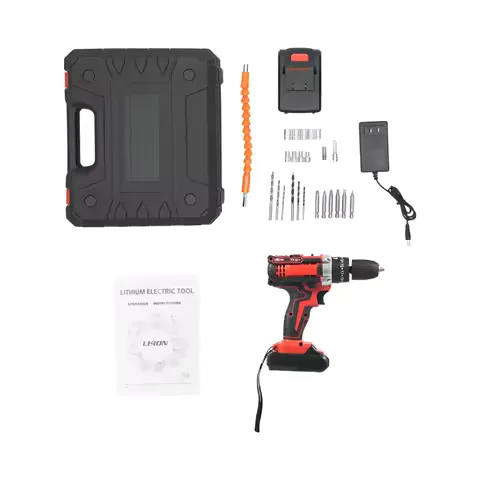 Cordless Electric Drill Driver Set 28N·m 2‑Speed 25+3 Torque with Battery 24Pcs Drill Bits Storage Box for Home DIY