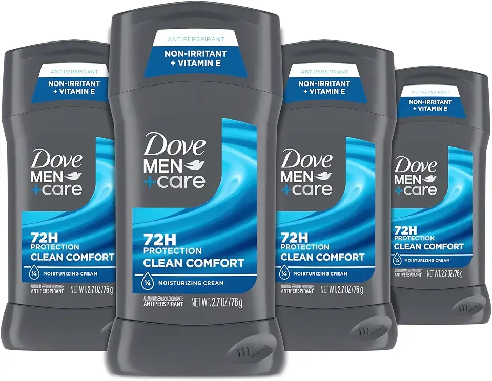 Dove Men+Care Antiperspirant Deodorant Stick 4 Count Clean Comfort 72-Hour Sweat & Odor Protection Antiperspirant for Men With 1/4 Moisturizing Cream 2.7 oz