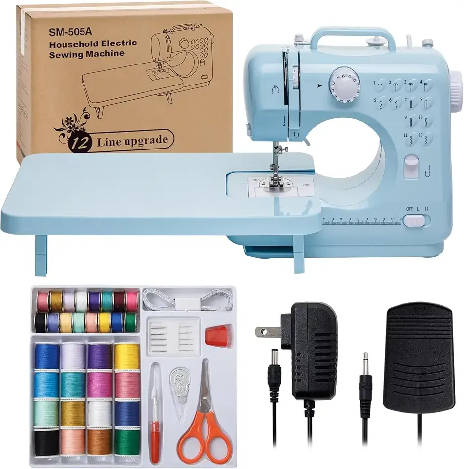 Sewing Machine for Beginners with Extension Table Mini Sewing Machines Kit Supplies 12 Built-in Stitches with Needles Assorted Thread Kit Starter Kit Easiest for Adult and Kids